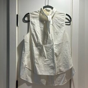 Frame White Cotton Sleeveless Blouse with Neck Tie